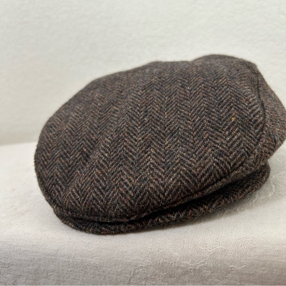 VTG Driving Flat Scally Cap Sz 7 1/8 herringbone tweed made in USA Preppy - Picture 5 of 9